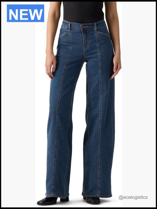 Denim - Womens Mid Rise Stretch Wide Leg Jeans 32 Inseam